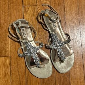 Badgley Mischka Rhinestone Embellished Flat Sandals Size 8